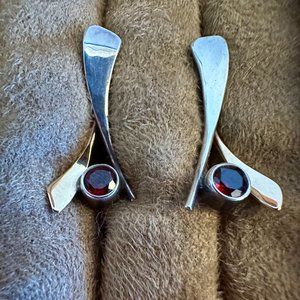 Ed Levin sterling silver, gold and faceted garnet Gemstone earrings